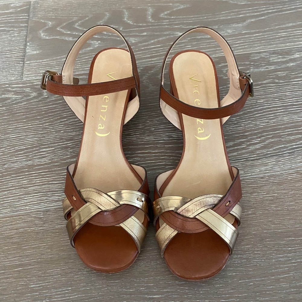 Anthropologie Vicenza Cognac Block Heel Sandals